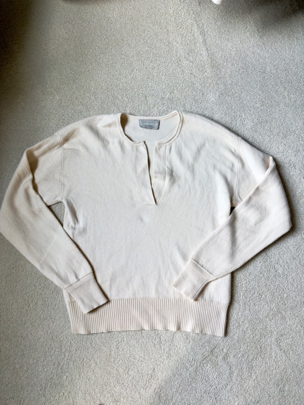 EVERLANE THE COTTON-MERINO VINTAGE HENLEY Sweater, cream ecru, size XS